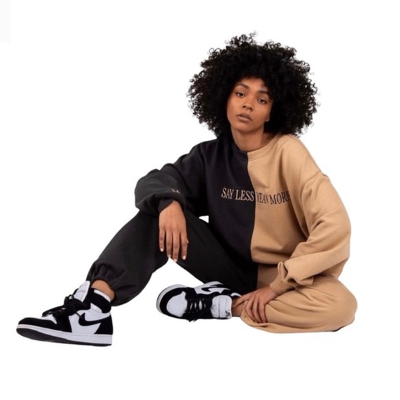 The Mayfair Group Sweaters - THE MAYFAIR GROUP mocha brown tan Say Less Mean More sweatshirt jogger pants set